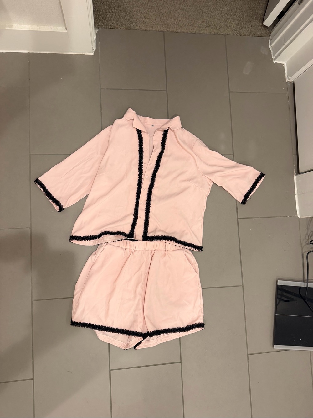 Women’s Pink Pajama Set with Black Trim